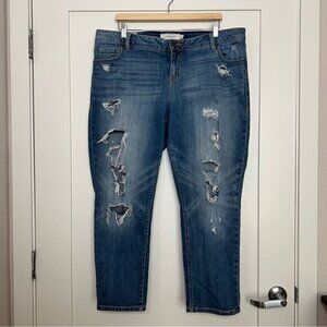Torrid Jeans Womens Size 18 Blue Ex-Boyfriend Straight Distressed Stretch Denim